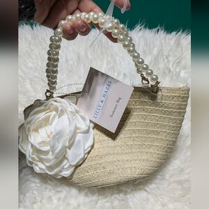Cream Straw Bag with Pearl Handle